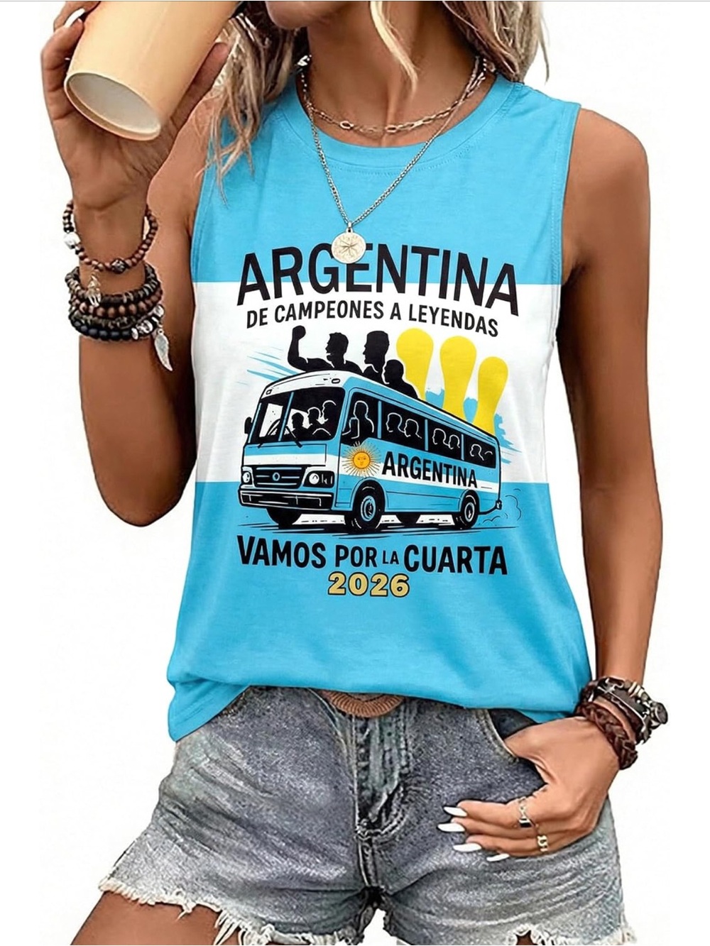 Argentina Graphic Tank Top - Light Blue